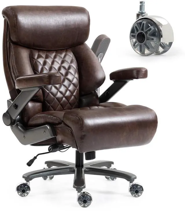 Main image of 700LBS Heavy Duty Office Chair with 4D Armrest, Big and Tall Brown | Ergonomic Computer Chair, with Lumbar Support Airbag, Wider Thicker Seat Cushion, PU Comfy Chairs