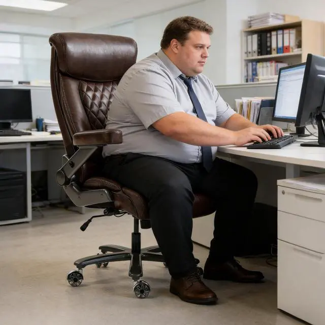 Alt view image 2 of 7 - 700LBS Heavy Duty Office Chair with 4D Armrest, Big and Tall Brown | Ergonomic Computer Chair, with Lumbar Support Airbag, Wider Thicker Seat Cushion, PU Comfy Chairs