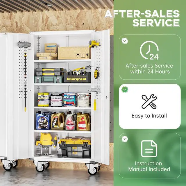 Alt view image 6 of 6 - Rolling Metal Cabinet with Wheels,72" Locking Storage Cabinet with Adjustable Shelves,Large Capacity Pulley Cabinets for Home Office,School,Garage(White)