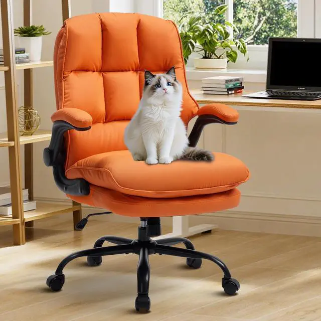 Main image of Comfy Office Chair Soft and Double Cushioned Ergonomic Computer Desk Chair | Suitable for Long Hours Executive Office Chair with Flip-up Armrests and Height Adjustment for Home Office Orange