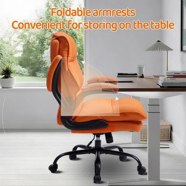 Alt view image 3 of 7 - Comfy Office Chair Soft and Double Cushioned Ergonomic Computer Desk Chair | Suitable for Long Hours Executive Office Chair with Flip-up Armrests and Height Adjustment for Home Office Orange