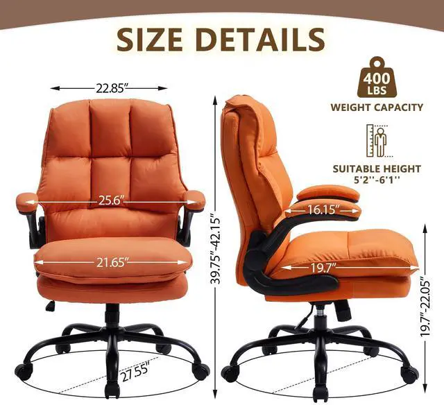 Alt view image 2 of 7 - Comfy Office Chair Soft and Double Cushioned Ergonomic Computer Desk Chair | Suitable for Long Hours Executive Office Chair with Flip-up Armrests and Height Adjustment for Home Office Orange