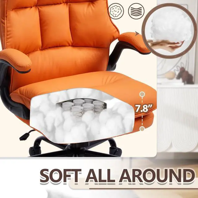 Alt view image 4 of 7 - Comfy Office Chair Soft and Double Cushioned Ergonomic Computer Desk Chair | Suitable for Long Hours Executive Office Chair with Flip-up Armrests and Height Adjustment for Home Office Orange