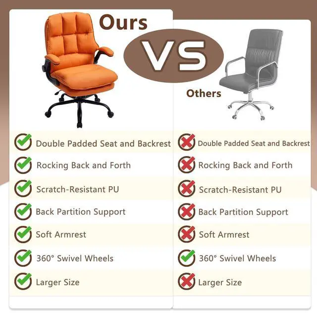 Alt view image 5 of 7 - Comfy Office Chair Soft and Double Cushioned Ergonomic Computer Desk Chair | Suitable for Long Hours Executive Office Chair with Flip-up Armrests and Height Adjustment for Home Office Orange