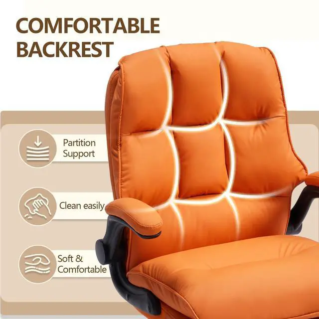 Alt view image 6 of 7 - Comfy Office Chair Soft and Double Cushioned Ergonomic Computer Desk Chair | Suitable for Long Hours Executive Office Chair with Flip-up Armrests and Height Adjustment for Home Office Orange