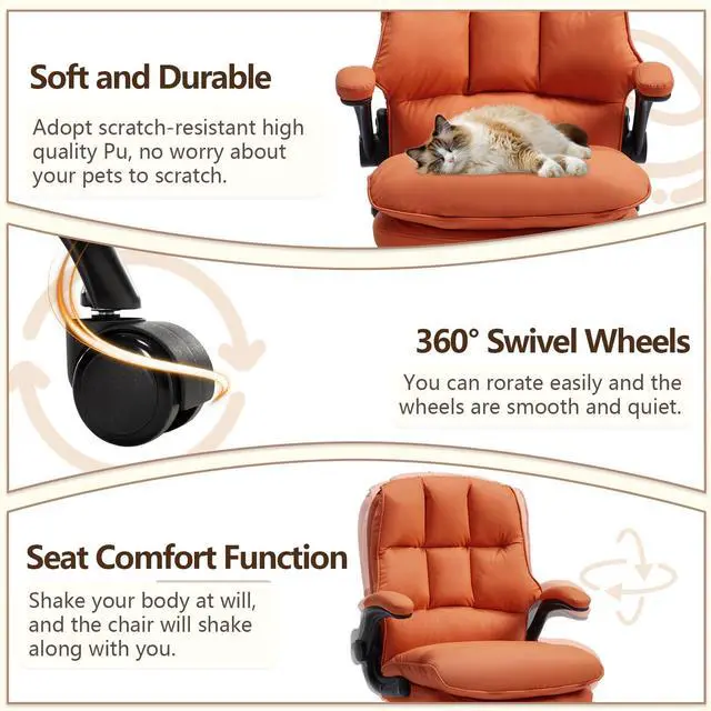 Alt view image 7 of 7 - Comfy Office Chair Soft and Double Cushioned Ergonomic Computer Desk Chair | Suitable for Long Hours Executive Office Chair with Flip-up Armrests and Height Adjustment for Home Office Orange