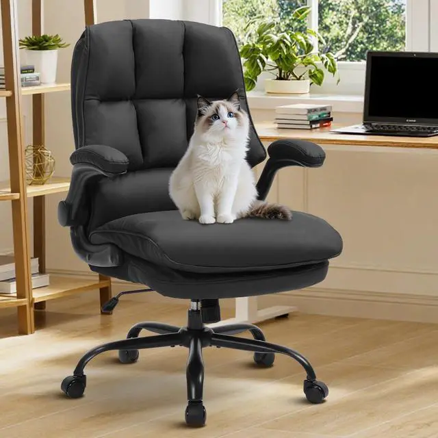 Main image of Comfy Office Chair Soft and Double Cushioned Ergonomic Computer Desk Chair | Suitable for Long Hours Executive Office Chair with Flip-up Armrests and Height Adjustment for Home Office Black