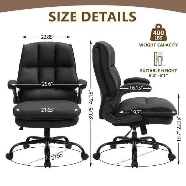 Alt view image 2 of 7 - Comfy Office Chair Soft and Double Cushioned Ergonomic Computer Desk Chair | Suitable for Long Hours Executive Office Chair with Flip-up Armrests and Height Adjustment for Home Office Black