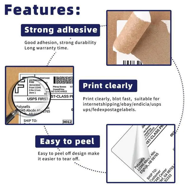 Alt view image 3 of 7 - Self Adhesive Address Shipping Labels, White Sticker Labels (500 Sheets, 8.5" x 5.5" (2UP))