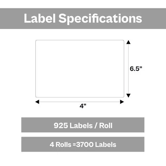 Alt view image 3 of 7 - PSBM 4 Rolls 4 x 6.5 Inch Thermal Transfer Label Stickers, 3 Inch Core, 925 Labels/Roll, Fade-Resistant Label for Barcode and Shipping Printing, Compatible with Zebra, Sato & Datamax