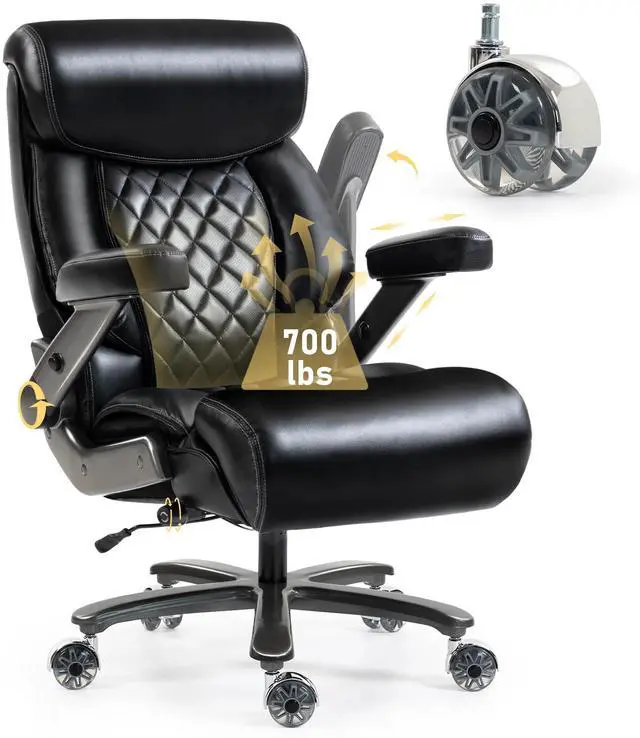 Main image of 700LBS Heavy Duty Office Chair with 4D Armrest, Big and Tall Black | Ergonomic Computer Chair, with Lumbar Support Airbag, Wider Thicker Seat Cushion, PU Comfy Chairs