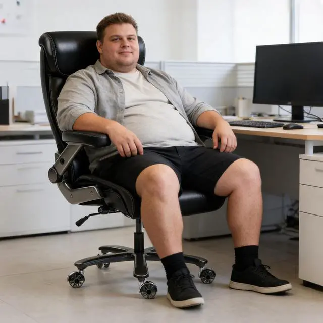 Alt view image 2 of 7 - 700LBS Heavy Duty Office Chair with 4D Armrest, Big and Tall Black | Ergonomic Computer Chair, with Lumbar Support Airbag, Wider Thicker Seat Cushion, PU Comfy Chairs