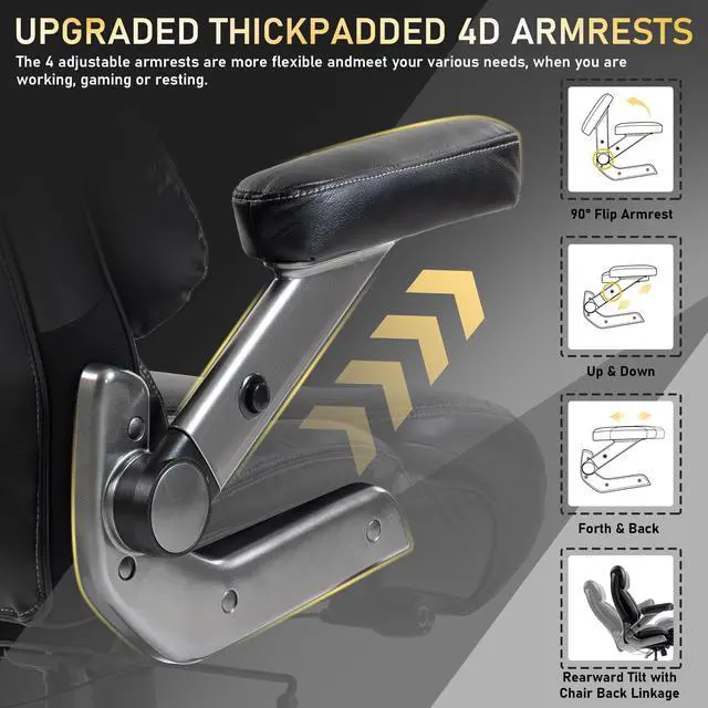 Alt view image 6 of 7 - 700LBS Heavy Duty Office Chair with 4D Armrest, Big and Tall Black | Ergonomic Computer Chair, with Lumbar Support Airbag, Wider Thicker Seat Cushion, PU Comfy Chairs