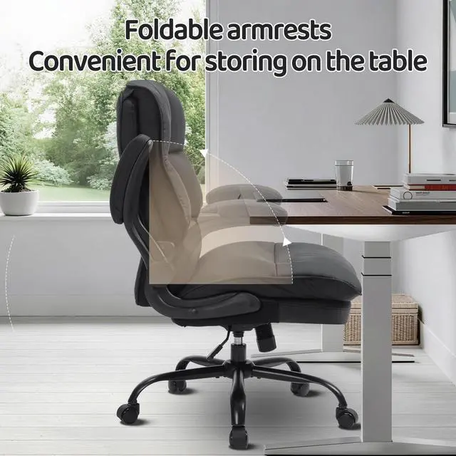 Alt view image 3 of 7 - Comfy Office Chair Soft and Double Cushioned Ergonomic Computer Desk Chair | Suitable for Long Hours Executive Office Chair with Flip-up Armrests and Height Adjustment for Home Office Black
