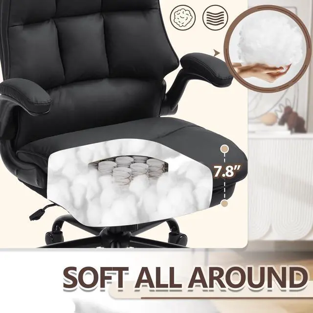 Alt view image 4 of 7 - Comfy Office Chair Soft and Double Cushioned Ergonomic Computer Desk Chair | Suitable for Long Hours Executive Office Chair with Flip-up Armrests and Height Adjustment for Home Office Black