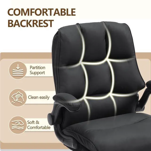 Alt view image 6 of 7 - Comfy Office Chair Soft and Double Cushioned Ergonomic Computer Desk Chair | Suitable for Long Hours Executive Office Chair with Flip-up Armrests and Height Adjustment for Home Office Black