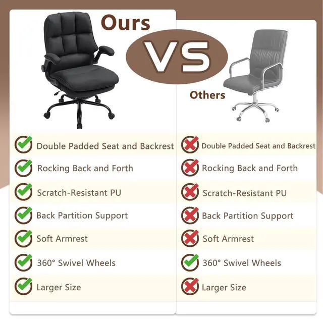 Alt view image 5 of 7 - Comfy Office Chair Soft and Double Cushioned Ergonomic Computer Desk Chair | Suitable for Long Hours Executive Office Chair with Flip-up Armrests and Height Adjustment for Home Office Black