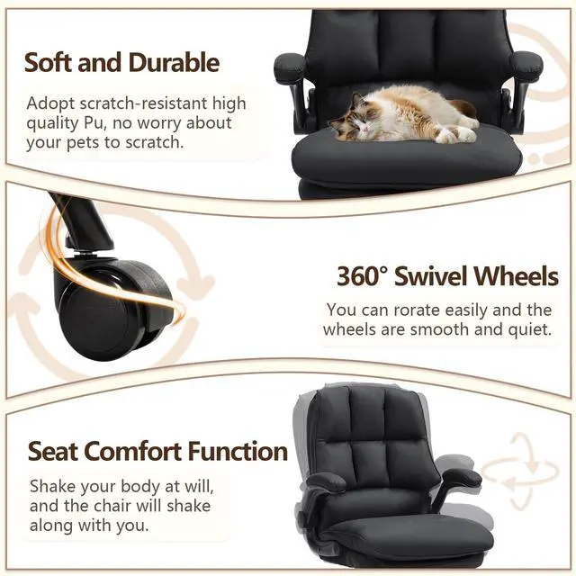 Alt view image 7 of 7 - Comfy Office Chair Soft and Double Cushioned Ergonomic Computer Desk Chair | Suitable for Long Hours Executive Office Chair with Flip-up Armrests and Height Adjustment for Home Office Black