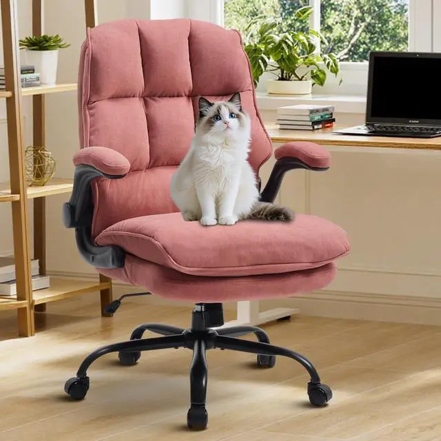 Main image of Comfy Office Chair Soft and Double Cushioned Ergonomic Computer Desk Chair | Suitable for Long Hours Executive Office Chair with Flip-up Armrests and Height Adjustment for Home Office pink
