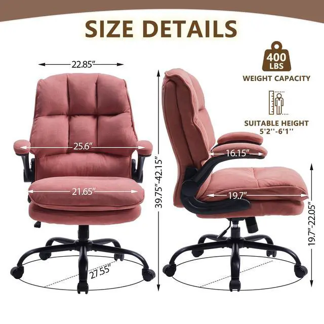 Alt view image 2 of 7 - Comfy Office Chair Soft and Double Cushioned Ergonomic Computer Desk Chair | Suitable for Long Hours Executive Office Chair with Flip-up Armrests and Height Adjustment for Home Office pink