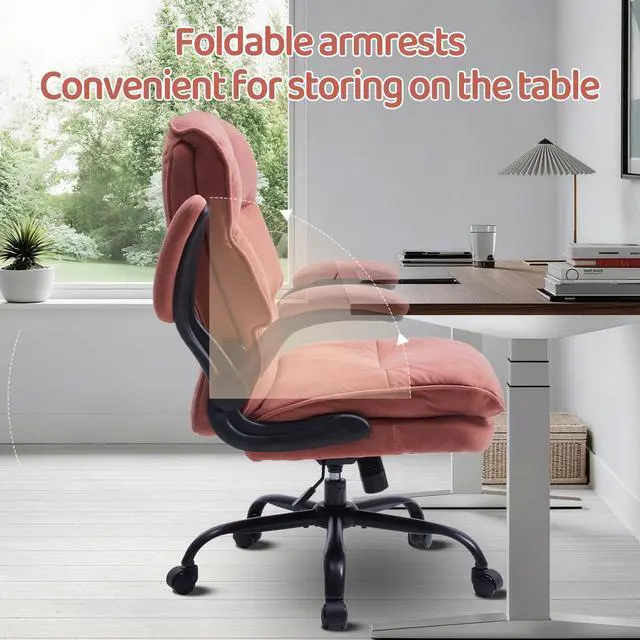 Alt view image 3 of 7 - Comfy Office Chair Soft and Double Cushioned Ergonomic Computer Desk Chair | Suitable for Long Hours Executive Office Chair with Flip-up Armrests and Height Adjustment for Home Office pink
