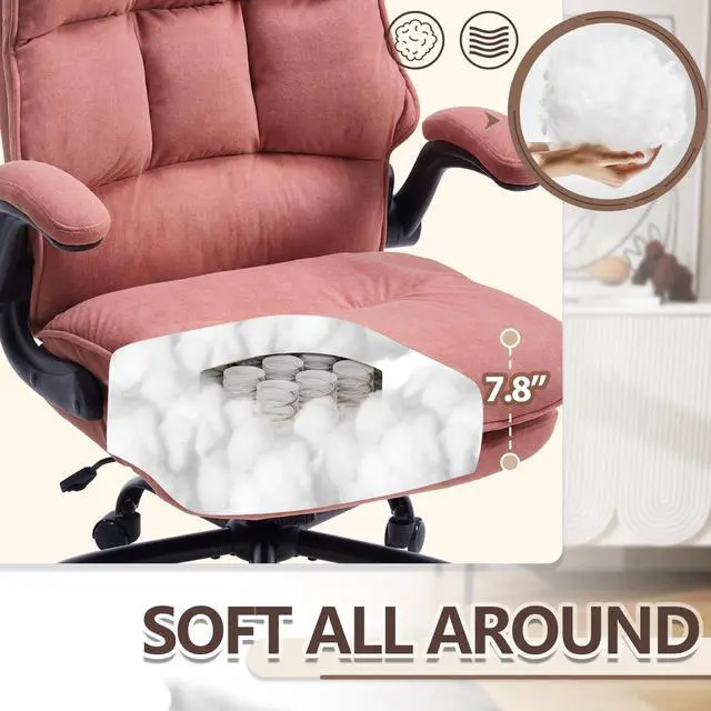 Alt view image 4 of 7 - Comfy Office Chair Soft and Double Cushioned Ergonomic Computer Desk Chair | Suitable for Long Hours Executive Office Chair with Flip-up Armrests and Height Adjustment for Home Office pink