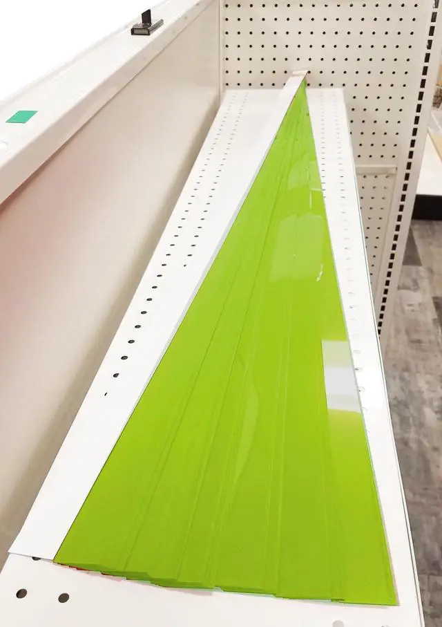 Alt view image 2 of 3 - Decorative Gondola Shelving Pre Cut Vinyl Insert Strips 48" x 1.25" Shelf C-Channel, Lime Green, 100 Pack