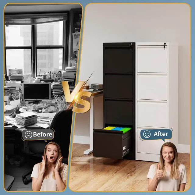 Alt view image 7 of 7 - 4 Drawer File Cabinet with Lock, Vertical Filing Cabinets for Home Office, Metal Storage Cabinets, Heavy Duty File Cabinet for Letter/Legal/A4/F4 Size Amsseble Required, White
