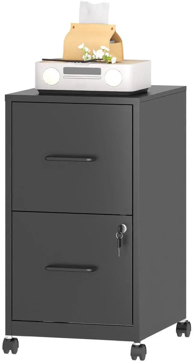 Main image of 2-Drawer Mobile File Cabinet with Lock and Wheels | Under Desk Vertical Filing Cabinets Steel Rolling Storage Cabinet for Home Office Letter Files, Require Assembly