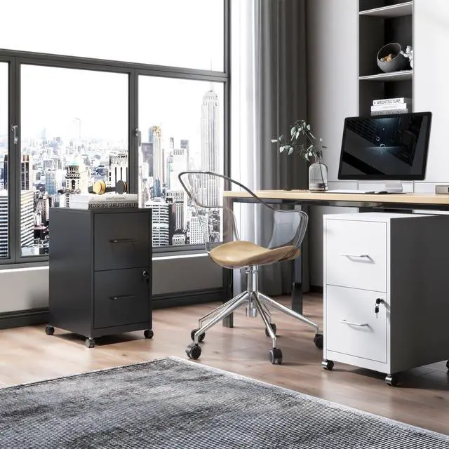 Alt view image 2 of 6 - 2-Drawer Mobile File Cabinet with Lock and Wheels | Under Desk Vertical Filing Cabinets Steel Rolling Storage Cabinet for Home Office Letter Files, Require Assembly