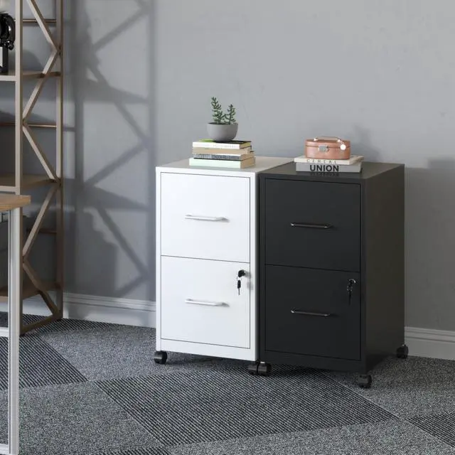 Alt view image 6 of 6 - 2-Drawer Mobile File Cabinet with Lock and Wheels | Under Desk Vertical Filing Cabinets Steel Rolling Storage Cabinet for Home Office Letter Files, Require Assembly