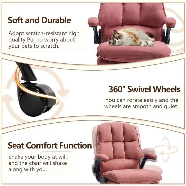 Alt view image 7 of 7 - Comfy Office Chair Soft and Double Cushioned Ergonomic Computer Desk Chair | Suitable for Long Hours Executive Office Chair with Flip-up Armrests and Height Adjustment for Home Office pink
