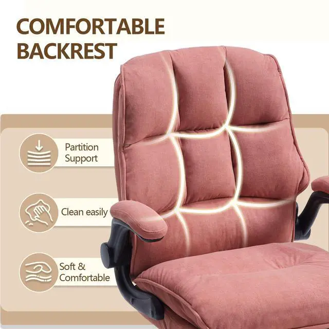 Alt view image 6 of 7 - Comfy Office Chair Soft and Double Cushioned Ergonomic Computer Desk Chair | Suitable for Long Hours Executive Office Chair with Flip-up Armrests and Height Adjustment for Home Office pink