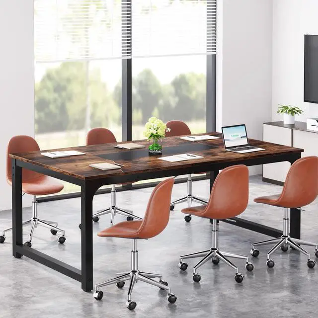 Main image of Conference Table, 6FT Meeting Seminar Table Rectangular Meeting Room Table, 70.9L x 35.4W x 30.3H, Rustic Brown/Black