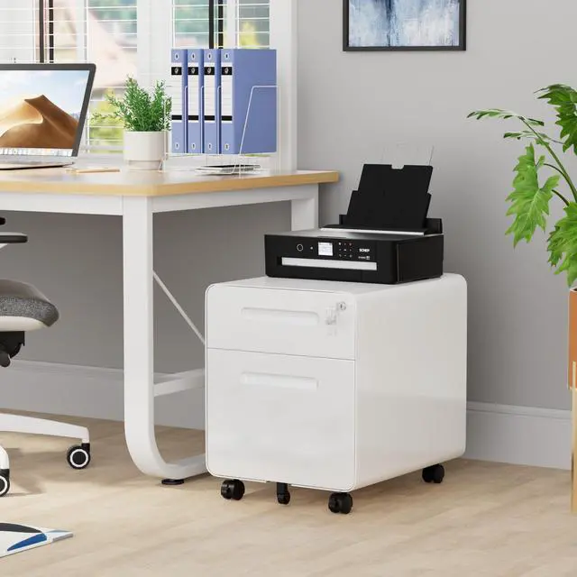 Alt view image 2 of 7 - 2 Drawer Mobile Low Profile File Cabinet with Lock and 4 Keys | Metal Filing Cabinet for Home Office, Under Desk, Pre-Assembly, File Drawer, Letter/Legal/A4 Hanging File Folders