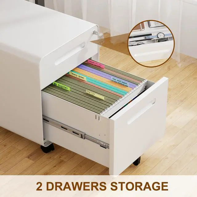 Alt view image 6 of 7 - 2 Drawer Mobile Low Profile File Cabinet with Lock and 4 Keys | Metal Filing Cabinet for Home Office, Under Desk, Pre-Assembly, File Drawer, Letter/Legal/A4 Hanging File Folders