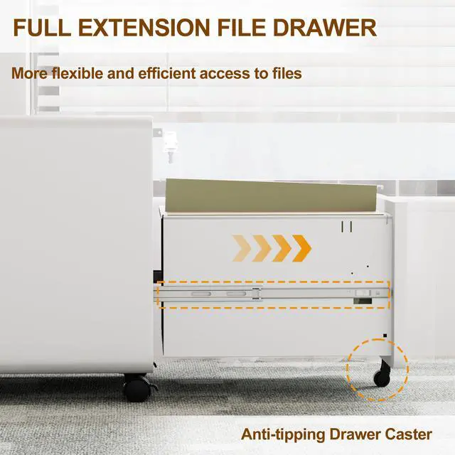 Alt view image 5 of 7 - 2 Drawer Mobile Low Profile File Cabinet with Lock and 4 Keys | Metal Filing Cabinet for Home Office, Under Desk, Pre-Assembly, File Drawer, Letter/Legal/A4 Hanging File Folders