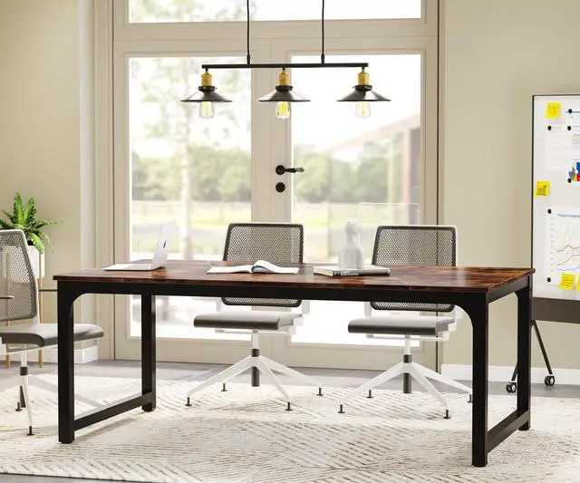 Alt view image 4 of 7 - Conference Table, 6FT Meeting Seminar Table Rectangular Meeting Room Table, 70.9L x 35.4W x 30.3H, Rustic Brown/Black