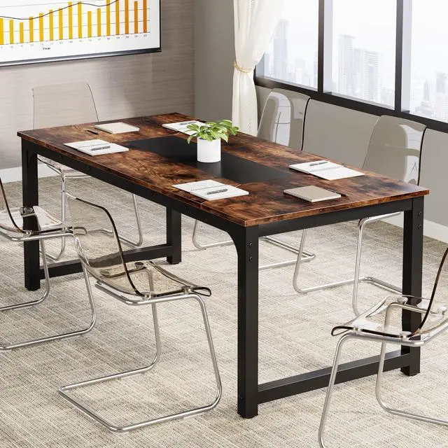Alt view image 5 of 7 - Conference Table, 6FT Meeting Seminar Table Rectangular Meeting Room Table, 70.9L x 35.4W x 30.3H, Rustic Brown/Black