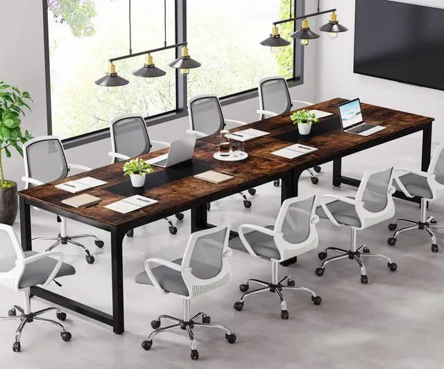 Alt view image 7 of 7 - Conference Table, 6FT Meeting Seminar Table Rectangular Meeting Room Table, 70.9L x 35.4W x 30.3H, Rustic Brown/Black