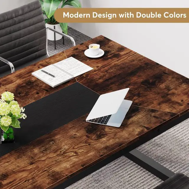 Alt view image 6 of 7 - Conference Table, 6FT Meeting Seminar Table Rectangular Meeting Room Table, 70.9L x 35.4W x 30.3H, Rustic Brown/Black