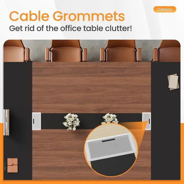 Alt view image 3 of 7 - 8FT Conference Table, 94.48 Meeting Seminar Table with Cable Grommets, Boardroom Table Workstation for Meeting Room, Office Conference (Black & Walnut)