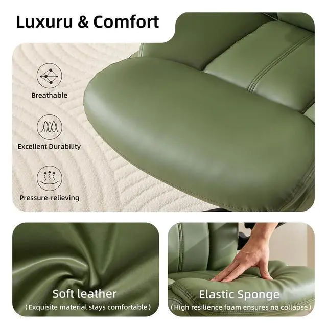 Alt view image 4 of 6 - Leather Executive Office Chair - Green Ergonomic Computer Desk Chair | Flip-up Arms,PU Leather,Mid Back Support,Adjustable Height,Swivel Rolling Wheels for Short People Study Work for Small Space