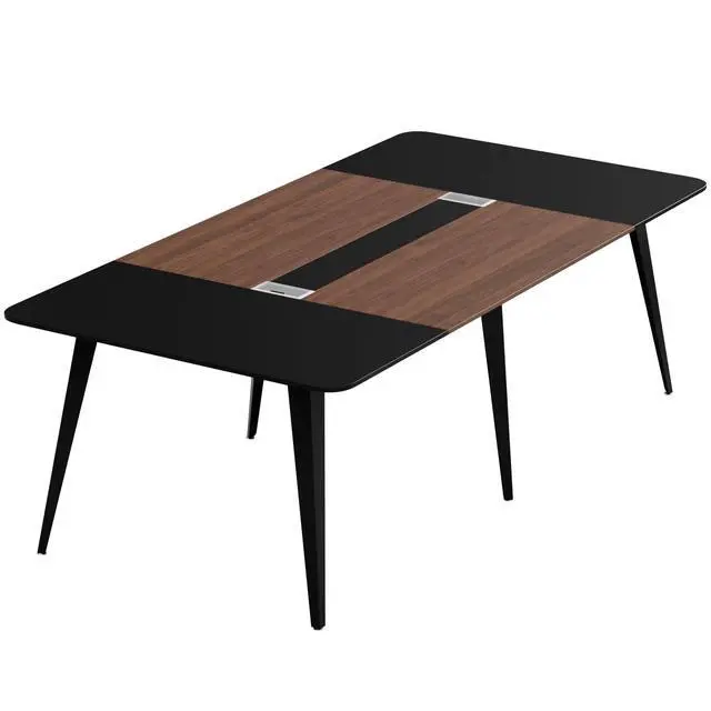 Alt view image 7 of 7 - 8FT Conference Table, 94.48 Meeting Seminar Table with Cable Grommets, Boardroom Table Workstation for Meeting Room, Office Conference (Black & Walnut)
