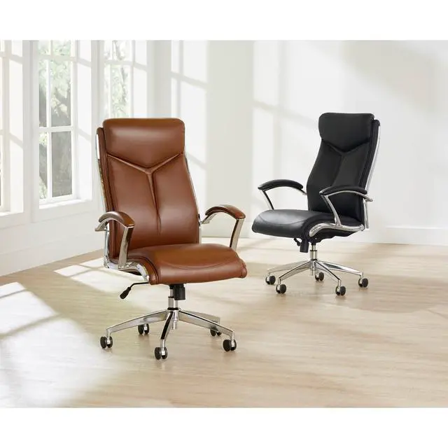 Alt view image 6 of 7 - ® Modern Comfort Verismo Bonded Leather High-Back Executive Office Chair, Brown/Chrome, BIFMA Compliant