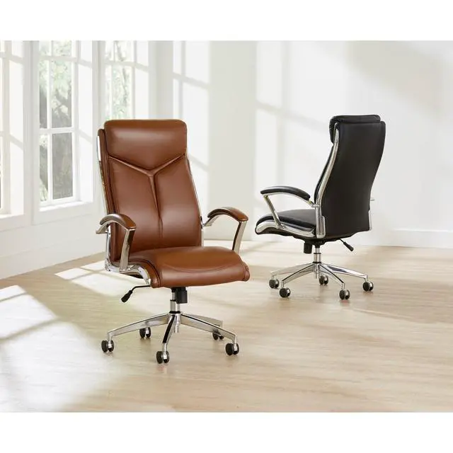 Alt view image 7 of 7 - ® Modern Comfort Verismo Bonded Leather High-Back Executive Office Chair, Brown/Chrome, BIFMA Compliant