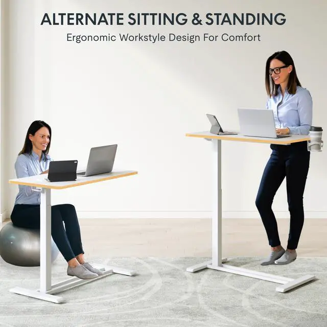 Alt view image 5 of 7 - 32" Mobile Standing Desk Pneumatic Lift Computer Workstations | Computer workstation desk with hidden wheels,Laptop Rolling Cart for home office and small spaces.31.5"W x 15.7"D,White Maple