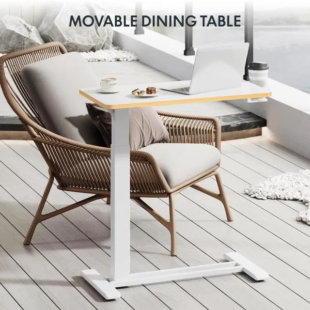 Alt view image 6 of 7 - 28" Mobile Standing Desk Pneumatic Lift Computer Workstations | Computer workstation desk with hidden wheels,Laptop Rolling Cart for home office and small spaces.27.6"W x 15.7"D,White Maple