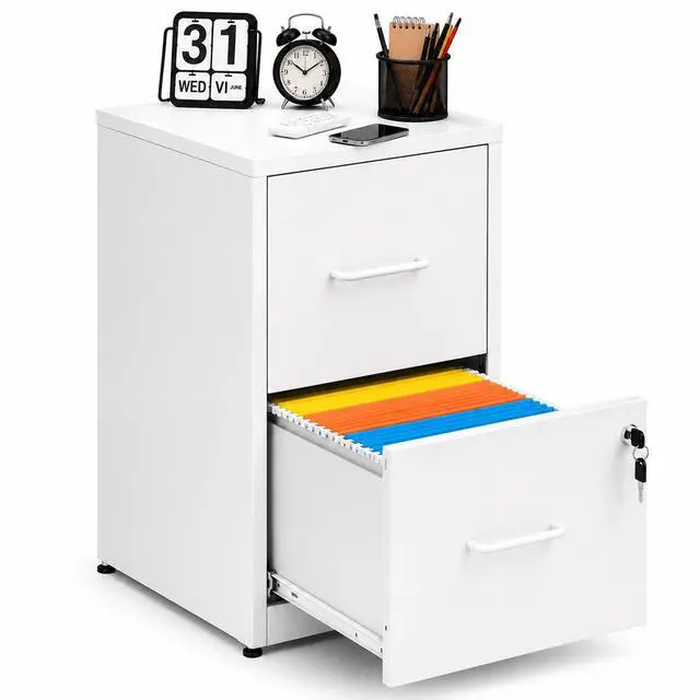 Main image of 2 Drawer File Cabinet with Lock, Metal Filing Cabinet, White | 25.6" H x 15.0" W x 17.7" D, Vertical Small Locking Metal File Cabinet with Letter Size Hanging Files, for Home Office