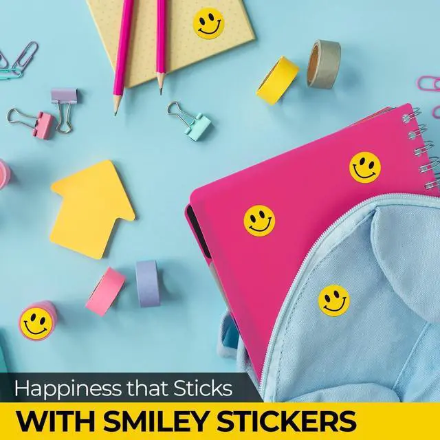 Alt view image 3 of 6 - Happy Face Smile Stickers, 1" x 1" 1000 Stickers (2 Rolls of 500), Self-Adhesive Labels for Crafts, Labeling, Decorations, Rewards, Classrooms, Parties & Events, Bright, Fun and Easy to Use